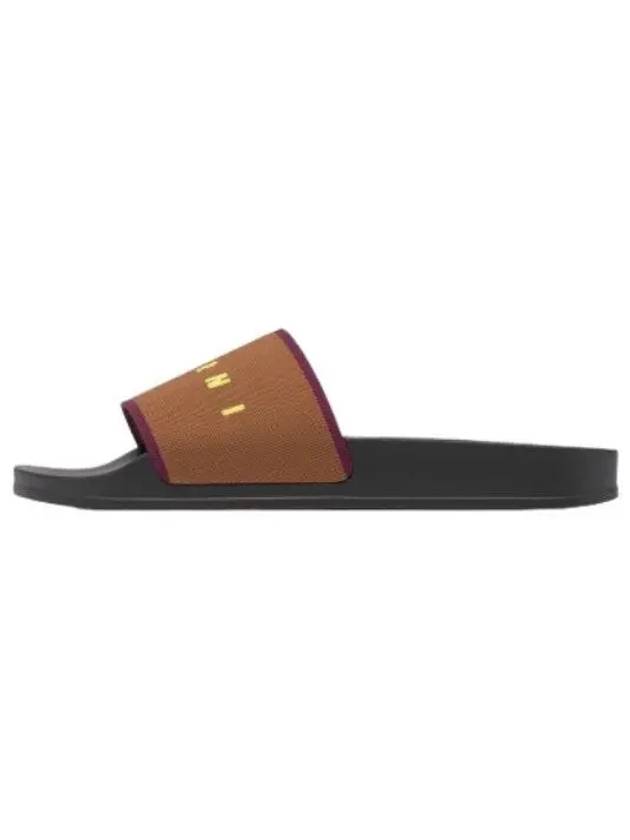 Logo Jacquard Rubber Slides Maroon Purple Citrine Slippers - MARNI - BALAAN 1