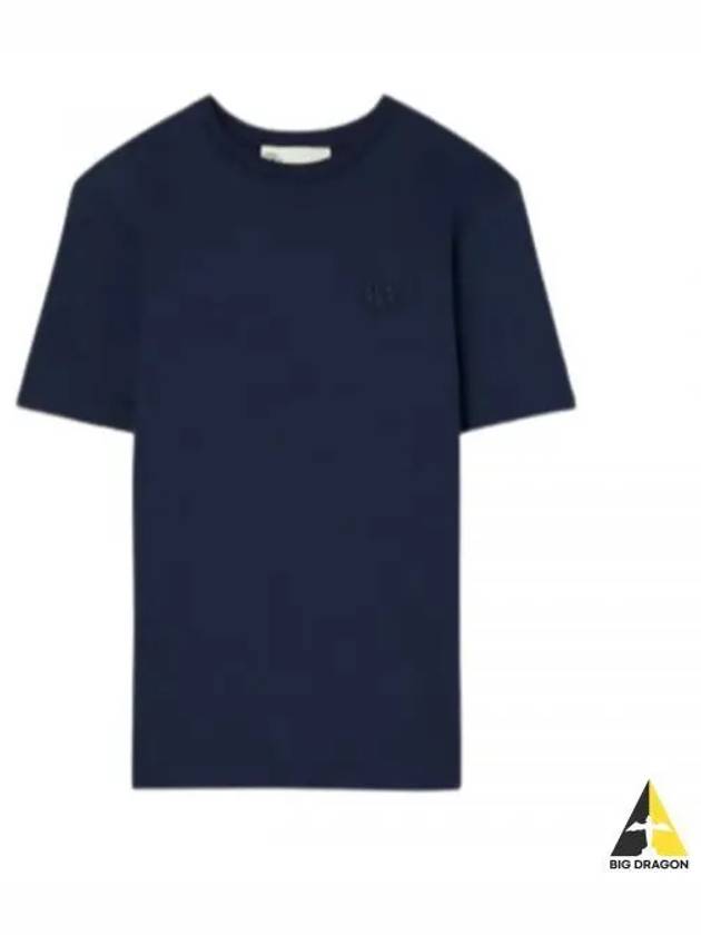 Embroidered Logo Cotton Short Sleeve T-Shirt Navy - TORY BURCH - BALAAN 2