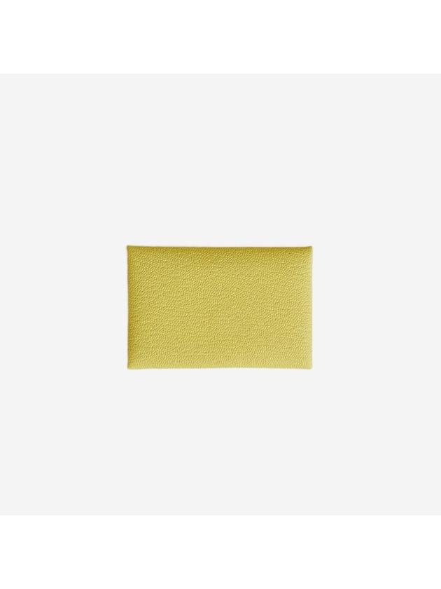 Calvi Card Holder Mizore Goatskin Palladium Hardware Limoncello - HERMES - BALAAN 1