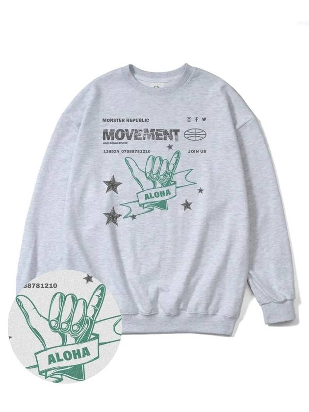 Aloha Jade Green Overfit Sweatshirt Melange Grey - MONSTER REPUBLIC - BALAAN 3