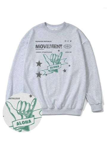 Aloha Jade Green Overfit Sweatshirt Melange Gray - MONSTER REPUBLIC - BALAAN 1