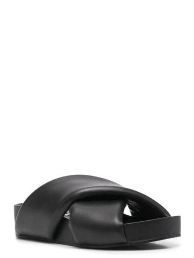 Cross Padded Leather Slippers Black - JIL SANDER - BALAAN 3