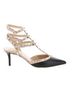 Women's Rockstud Ankle Strap Pumps Heel Black - VALENTINO - BALAAN.