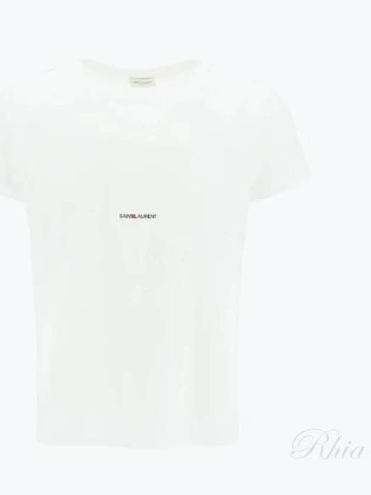 Men's Small Logo Short Sleeve T-Shirt White - SAINT LAURENT - BALAAN 2