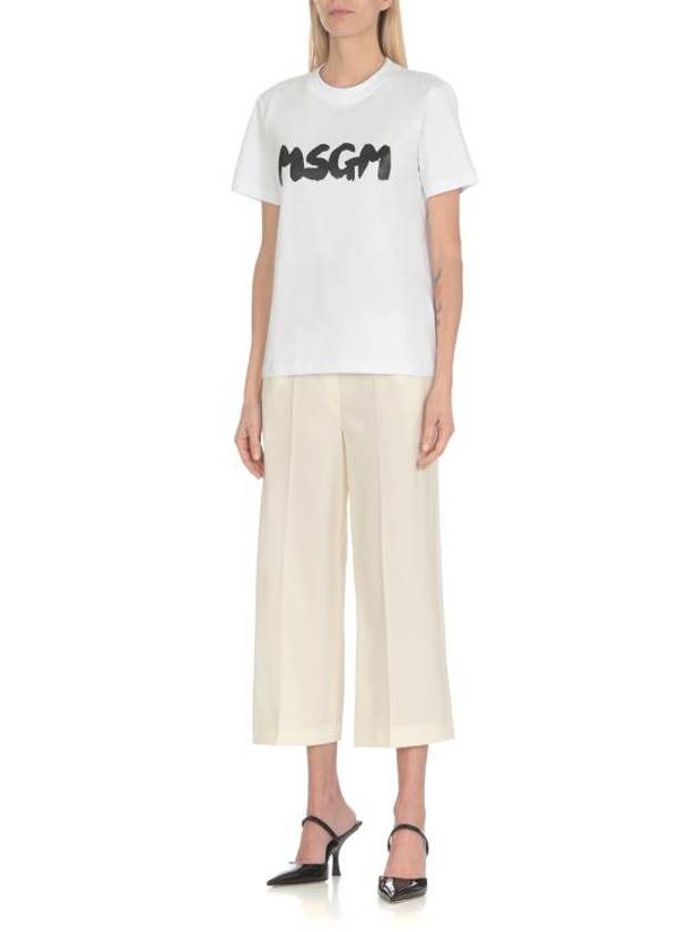 Brushed Logo Cotton Short Sleeve T-Shirt White - MSGM - BALAAN 4