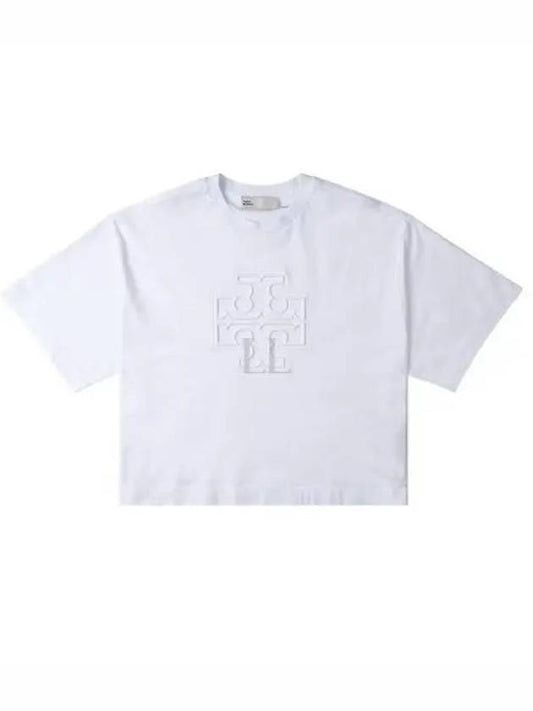 Embossed Logo Short Sleeve T-Shirt White - TORY BURCH - BALAAN 2