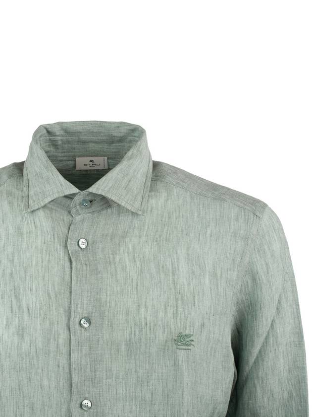 Etro Green Linen Shirt With Logo - ETRO - BALAAN 3