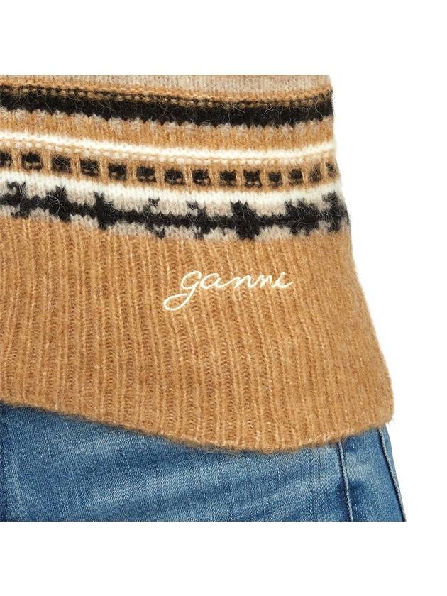 Striped Soft Wool Knit Cardigan Brown - GANNI - BALAAN 8