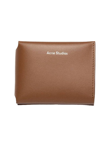 Tri-Fold Logo 3-Fold Card Wallet Camel Brown - ACNE STUDIOS - BALAAN 1