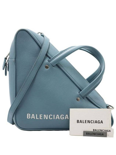 Women s Calfskin Leather Cross Bag Blue Balenciaga 476975 Sky Triangle Duffel Small 2WAY - BALENCIAGA - BALAAN 1