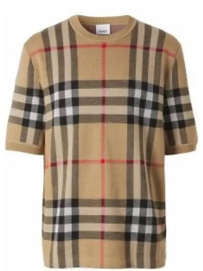 Men's Jacquard Check Pattern Silk Wool Knit Top Beige - BURBERRY - BALAAN 2