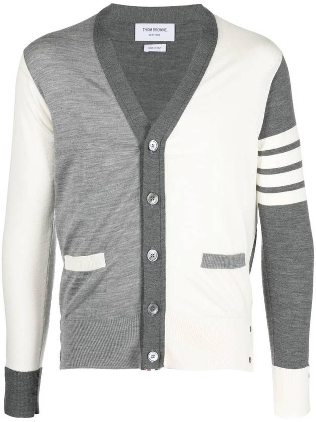 Men's Sustainable Classic Diagonal Wool Cardigan Tonal Grey - THOM BROWNE - BALAAN 2