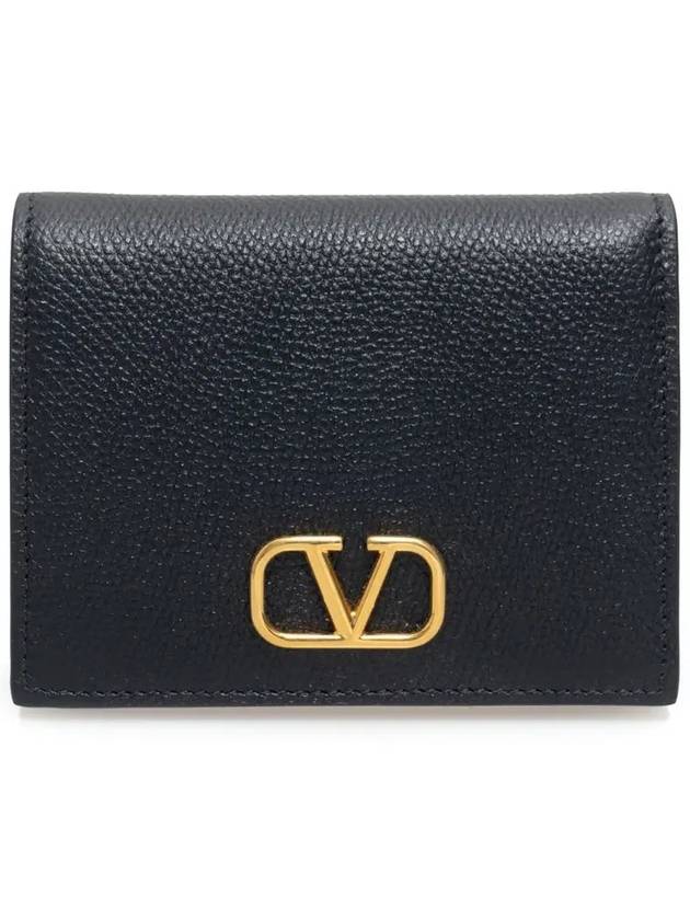 Compact V Logo Signature Calfskin Half Wallet Black - VALENTINO - BALAAN 3