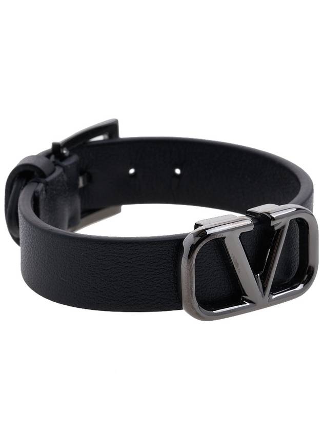 V Logo Leather Bracelet Black - VALENTINO - BALAAN 4