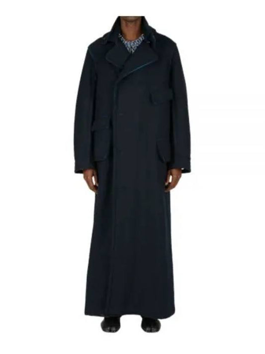 Cut Out Color Combination Detail Virgin Wool Single Coat Navy - MAISON MARGIELA - BALAAN 2