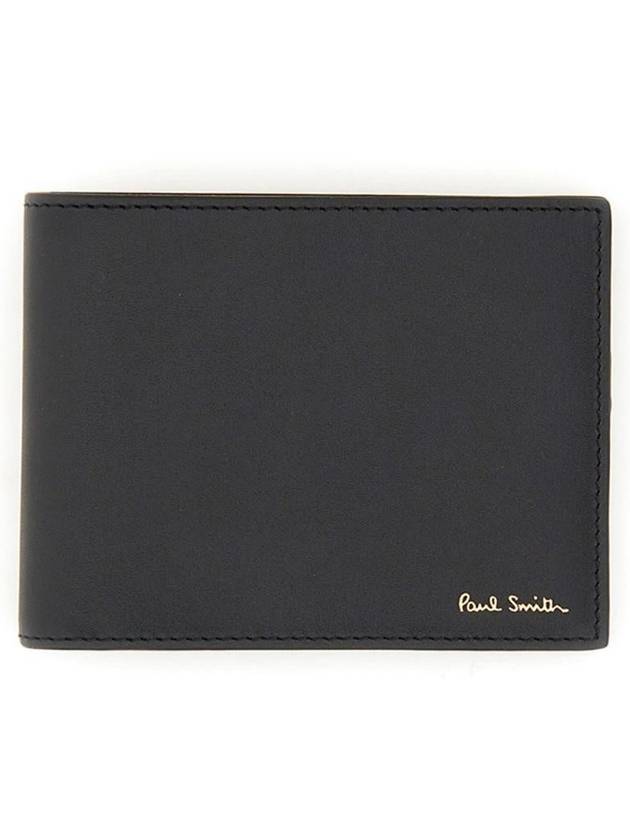 Men's Logo Signature Stripe Leather Half Wallet Black - PAUL SMITH - BALAAN 6