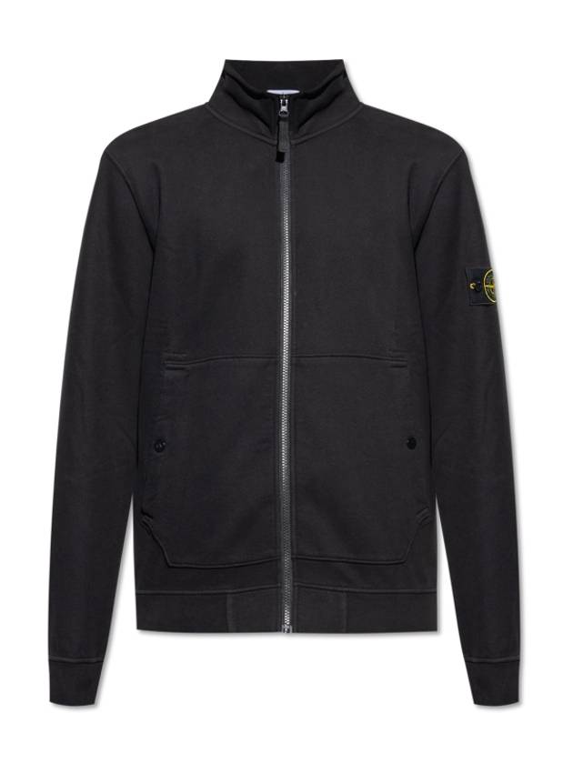 Brushed Cotton Fleece Zip-Up Jacket Black - STONE ISLAND - BALAAN 3