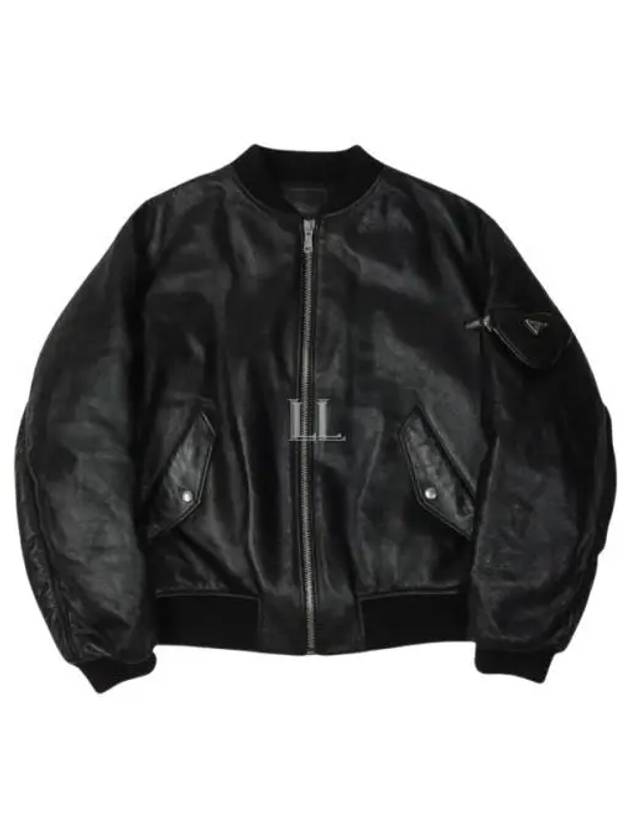 Triangle Pouch Nappa Leather Bomber Jacket Black - PRADA - BALAAN 2