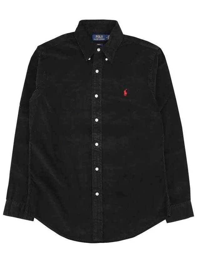 Embroidered Logo Corduroy Long Sleeve Shirt Black - POLO RALPH LAUREN - BALAAN 3