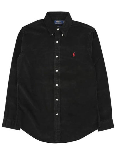 Embroidered Logo Corduroy Long Sleeve Shirt Black - POLO RALPH LAUREN - BALAAN 2