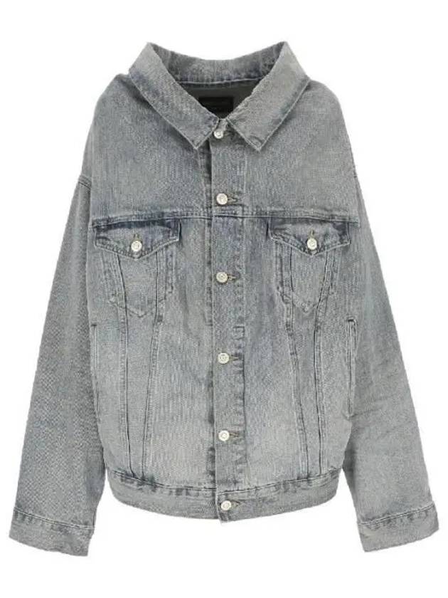 Off-Shoulder Denim Jacket Blue - BALENCIAGA - BALAAN 2