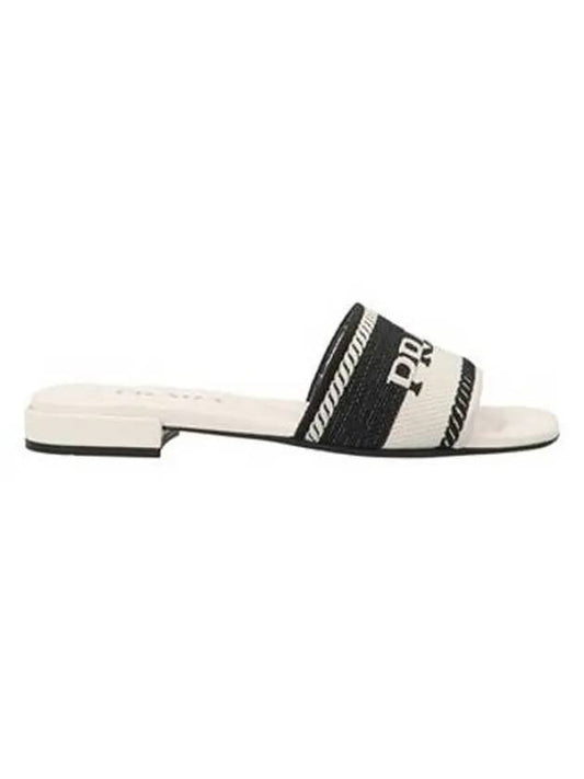 Embroidered Fabric Slippers Black Chalk White - PRADA - BALAAN 1