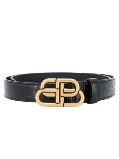 Women's Crocodile Embossed BB Buckle Thin Belt Black - BALENCIAGA - BALAAN 2