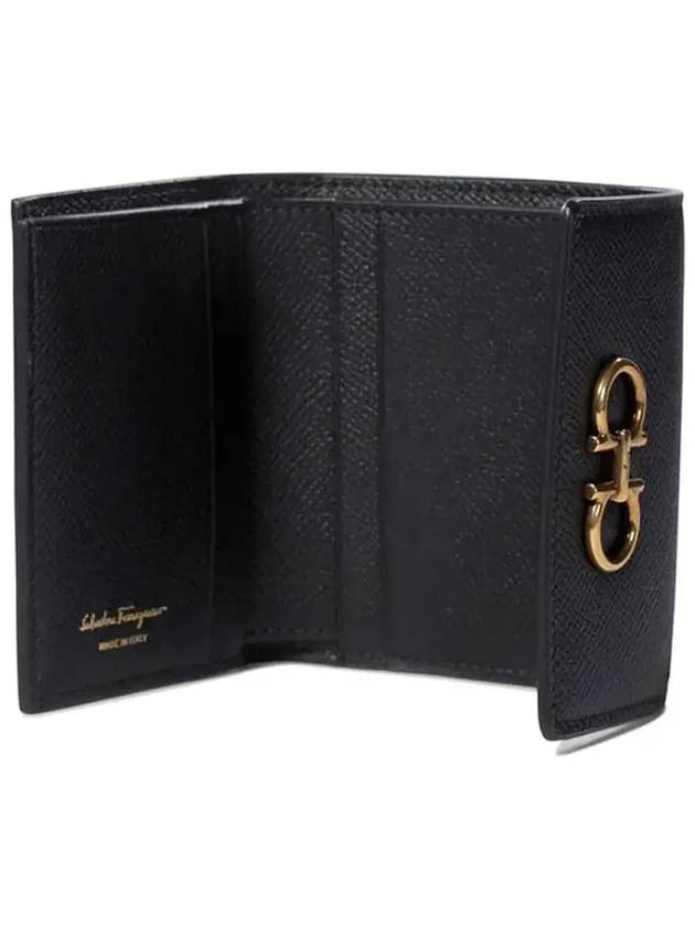 Gancini Plaque Trifold Half-Wallet Black - SALVATORE FERRAGAMO - BALAAN 4