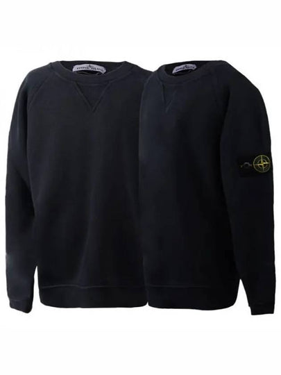 Kids Garment Dyed Old Effect Diagonal Cotton Fleece Sweatshirt Black - STONE ISLAND - BALAAN 2