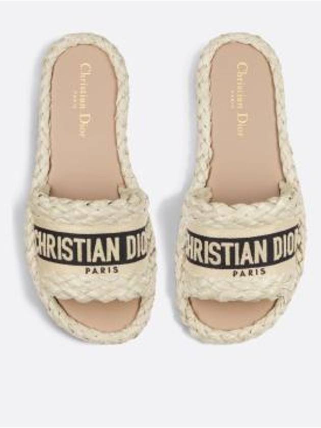 Women's Dway Embroidered Cotton Raffia Slippers Beige - DIOR - BALAAN 3