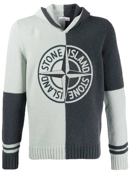 Embroidered Logo Wool Hoodie Knit Top Grey - STONE ISLAND - BALAAN 2