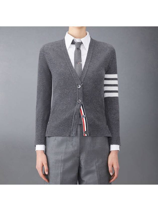 4-Bar V-Neck Cashmere Cardigan Grey - THOM BROWNE - BALAAN 2