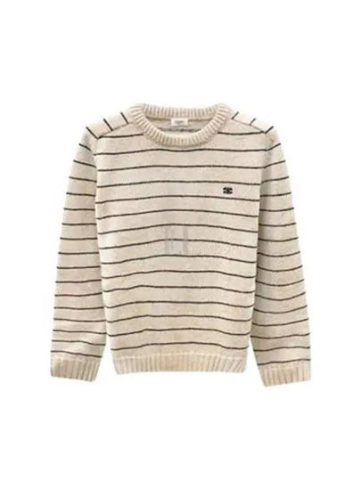 Striped Triomphe Embroidery Wool Knit Top Vanilla - CELINE - BALAAN 2