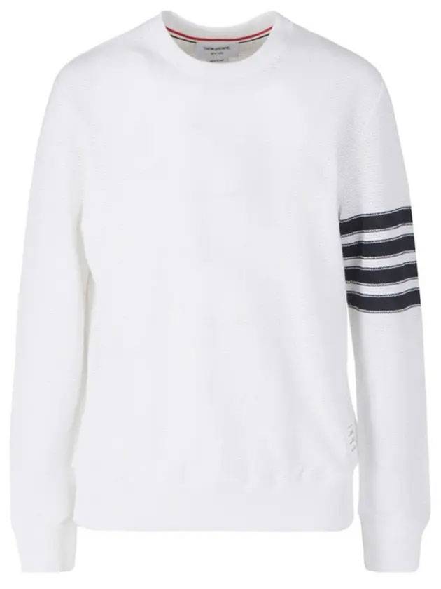 Open Raschel Stitch 4-Bar Sweatshirt White - THOM BROWNE - BALAAN 1