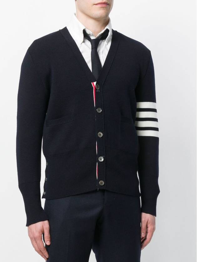 Men's Navy Milano Stitch Diagonal Cardigan - THOM BROWNE - BALAAN 4