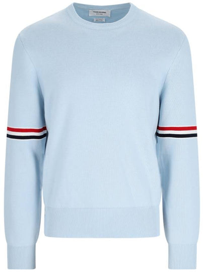 Cotton Milano Stitch Stripe Armband Crewneck Knit Top Light Blue - THOM BROWNE - BALAAN 2