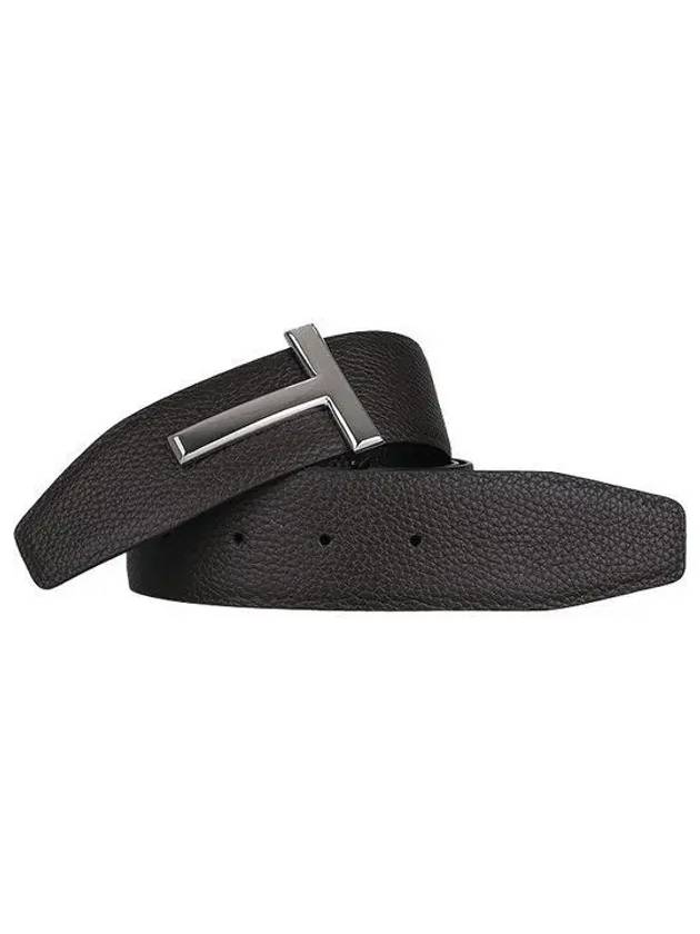 Sliver Soft Grain Leather T Icon Belt Brown Black - TOM FORD - BALAAN 2