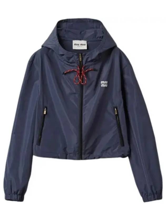 Technical Fabric Logo Hooded Jacket Blue - MIU MIU - BALAAN 2