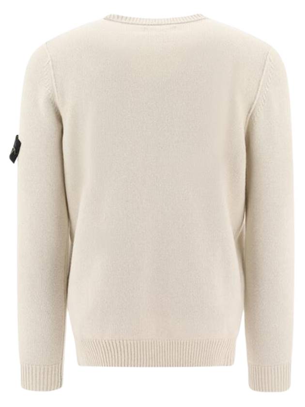 Logo Patch Lambswool Crewneck Knit Top Beige - STONE ISLAND - BALAAN 3