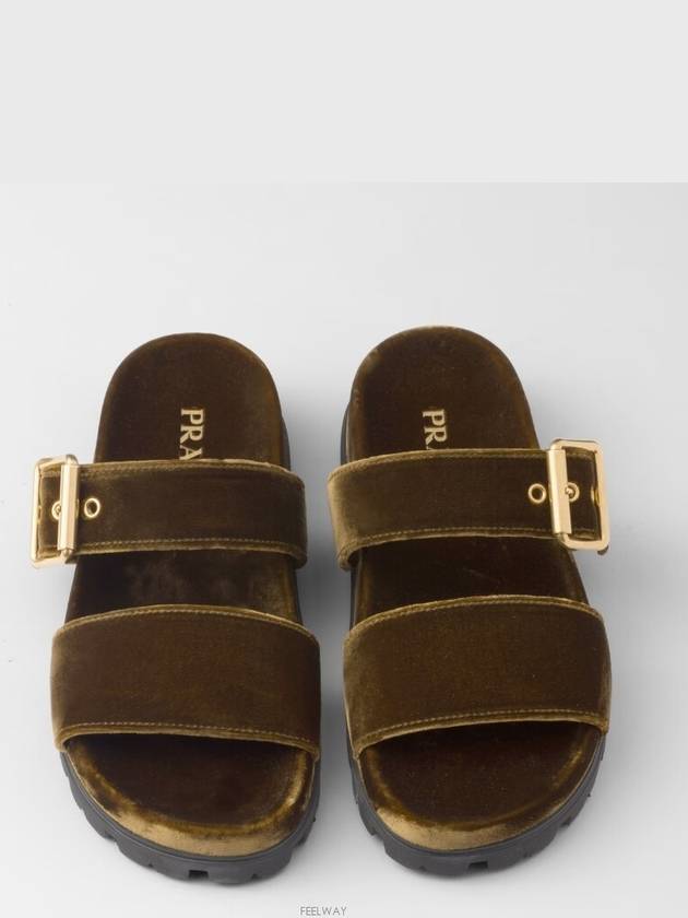 Velvet Slide Slippers Oak - PRADA - BALAAN 4