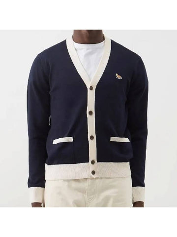 Maison Kitsune Fox Fox Patch Noncolor Wool Cardigan Navy HU00542KT 1036 - MAISON KITSUNE - BALAAN 1