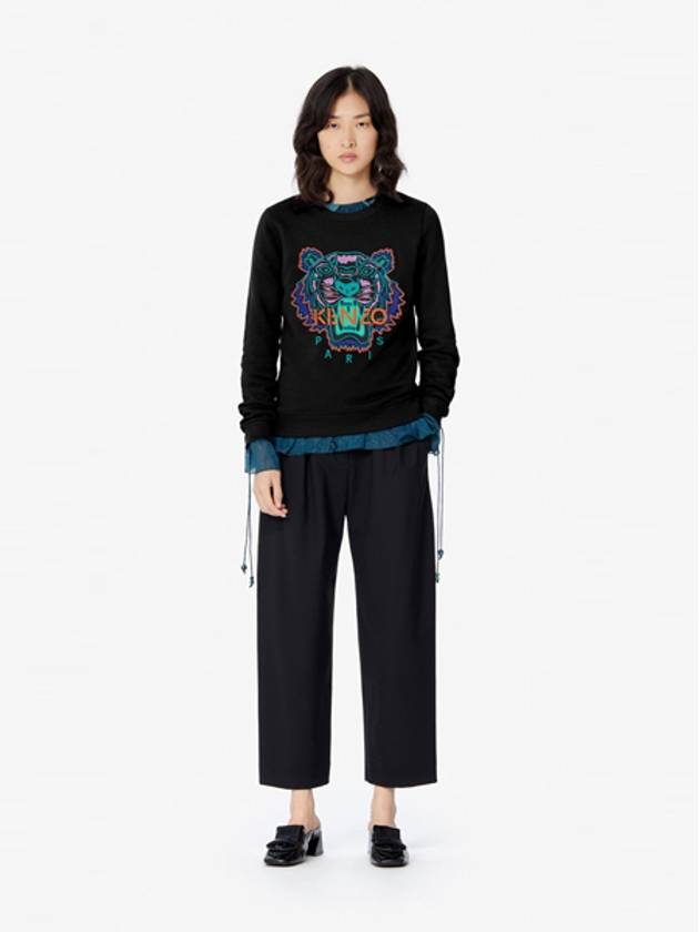 Tiger Embroidery Crew Neck Sweatshirt Black - KENZO - BALAAN 3