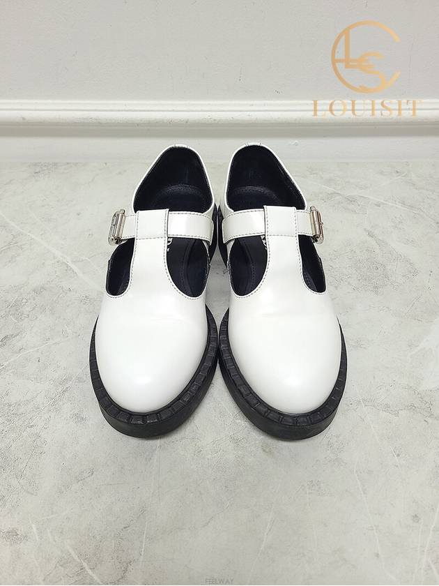 Used luxury goods Lewis It 36 5 White brushed leather Mary Jane T strap loafers - PRADA - BALAAN 5