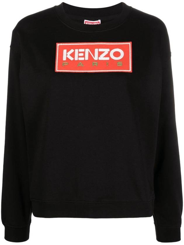 Women's Paris Logo Crew Neck Cotton Sweatshirt Black - KENZO - BALAAN 2