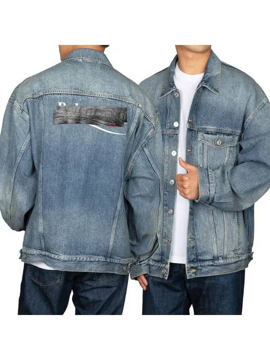 Back Logo Print Oversized Denim Jacket Blue - BALENCIAGA - BALAAN.