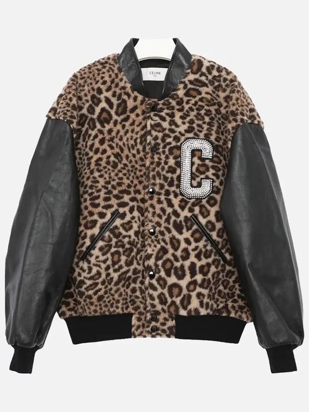 Teddy Jacket In Leopard-Print Fleece With Embroidered Patch Guepard - CELINE - BALAAN 3