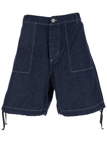 Dark Blue Shorts With Logo Patch On The Back In Denim Man - CP COMPANY - BALAAN 1