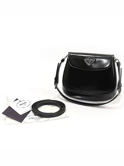 1BH188 Black Brushed Leather Silver Triangle Cleo Mini Hobo Shoulder Bag - PRADA - BALAAN 2