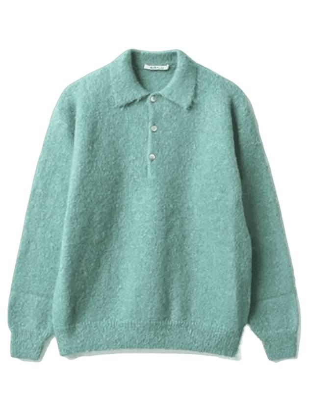 mohair blend polo knit top green - AURALEE - BALAAN 1