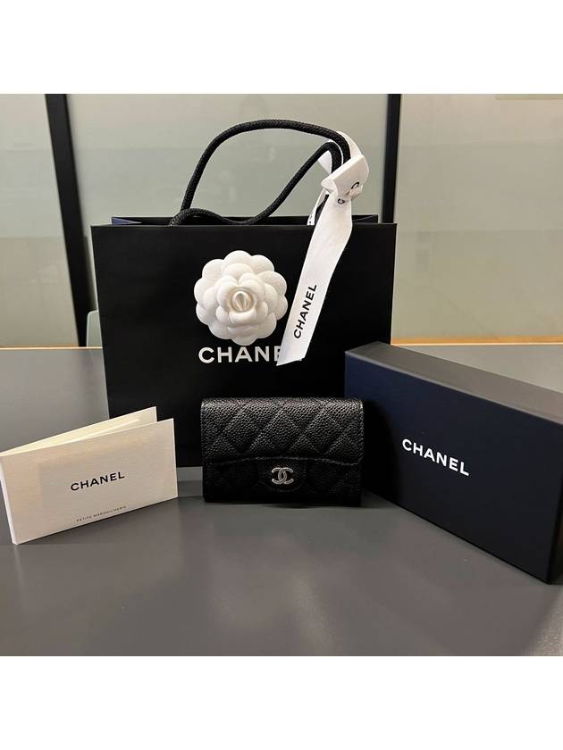 Classic Card Holder Grained Calfskin Silver Black - CHANEL - BALAAN 7